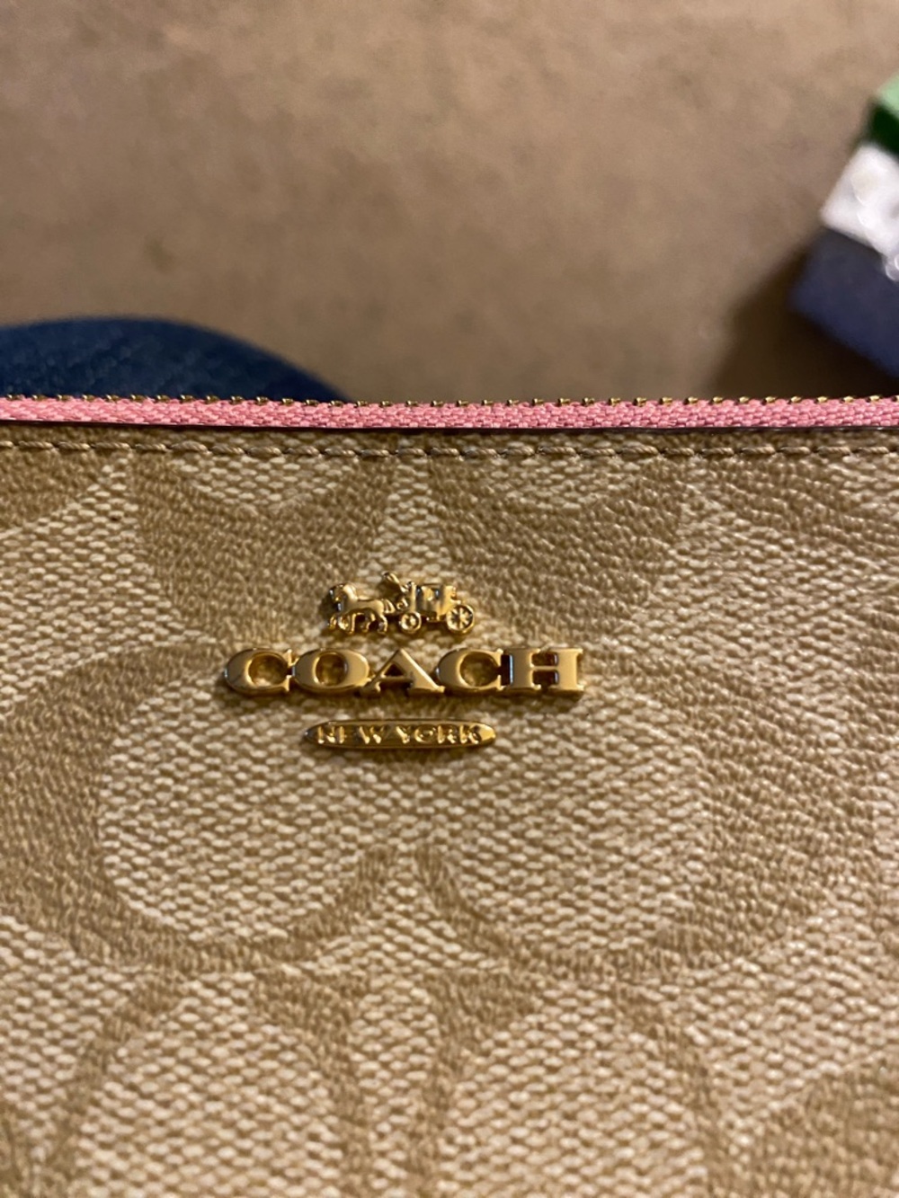Coach Beige Signature Canvas Wristlet with Pink Trim - Picture 2 of 8